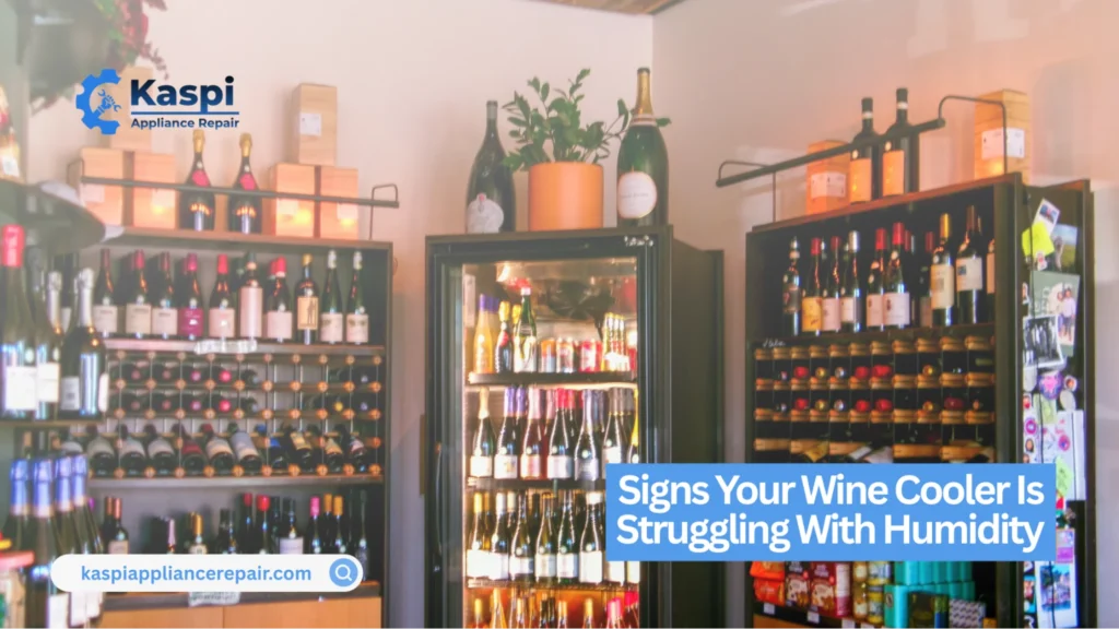 Signs of a wine fridge not cooling properly due to high humidity and airflow issues