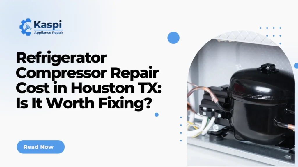 Technician evaluating a refrigerator compressor repair in Houston, Texas.