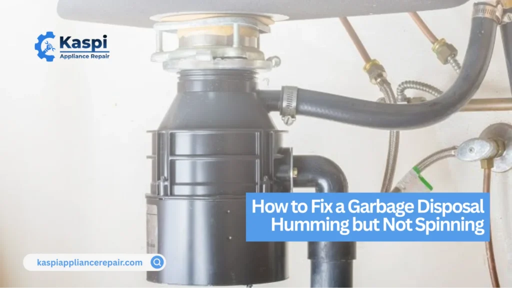 Technician inspecting a garbage disposal making a metal grinding sound but not spinning