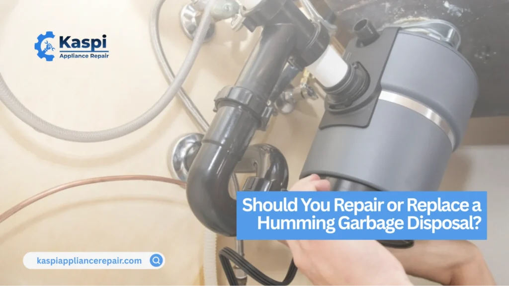 Technician inspecting a stuck garbage disposal impeller to determine whether repair or replacement is needed