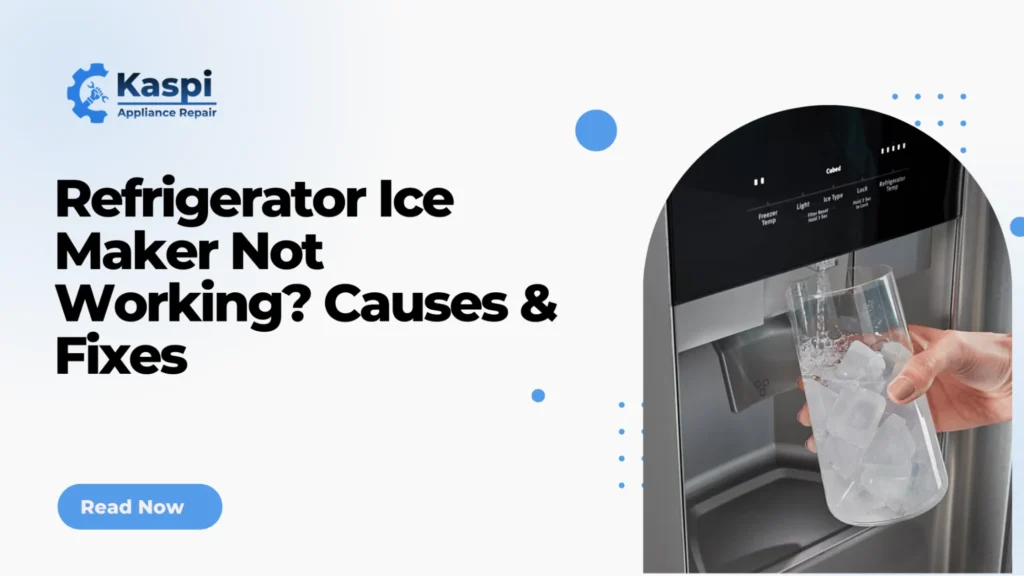 Technician inspecting a refrigerator ice maker that is not working properly