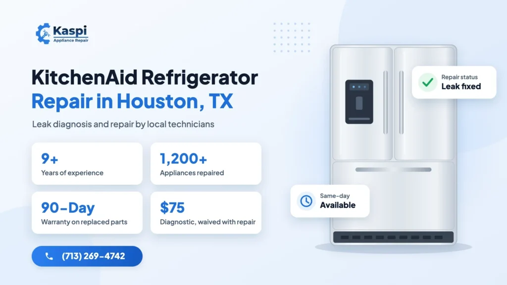 KitchenAid refrigerator repair in Houston TX by Kaspi Appliance Repair technicians